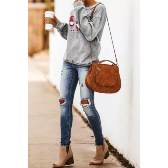 ❤💚Gray Christmas Graphic "Gnomies" Sweatshirt - Picture 2 of 4